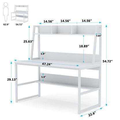 Tribesigns 47-Inch All White Computer Desk with Hutch and Bookshelf for Compact Home Office Spaces - WoodArtSupply