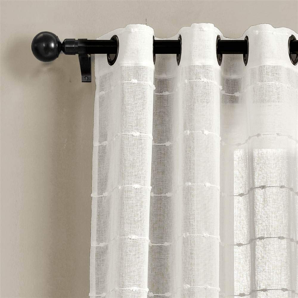 Lush Decor Farmhouse Textured Grommet Sheer Window Curtain Panel Pair, 38"W x 84"L, White Lush Decor