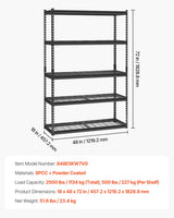 VEVOR Storage Shelves, 2500 lbs, 5 Tier Heavy Duty Garage Shelving, 18" D x 48" W x 72" H Adjustable Metal Shelves for Industrial Shelving Unit Utility Shelf, for Kitchen, Warehouse, Basement, Black VEVOR