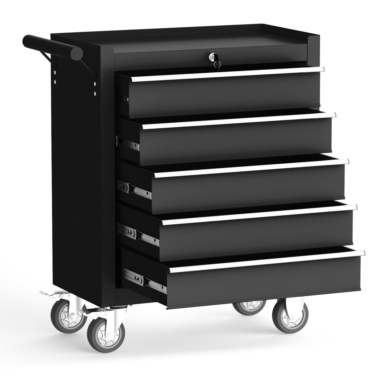 Gornoxblif 5-Drawers Black Metal Rolling Tool Chest with Wheels,Tool Storage Cabinet with Locking System，Toolbox with Wheels for Garage, Warehouse, Workshop, Repair Shop Gornoxblif