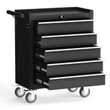Gornoxblif 5-Drawers Black Metal Rolling Tool Chest with Wheels,Tool Storage Cabinet with Locking System，Toolbox with Wheels for Garage, Warehouse, Workshop, Repair Shop Gornoxblif
