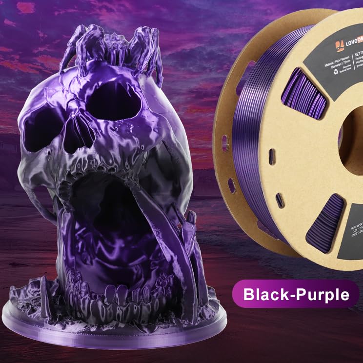 LOVOON Sample 3D Printer Filament Silk PLA,Small Spool Filament 1.75mm for Try,Gift for Child 3D Pen Filament, Gradient Black-Purple,200g/Small Spool - WoodArtSupply