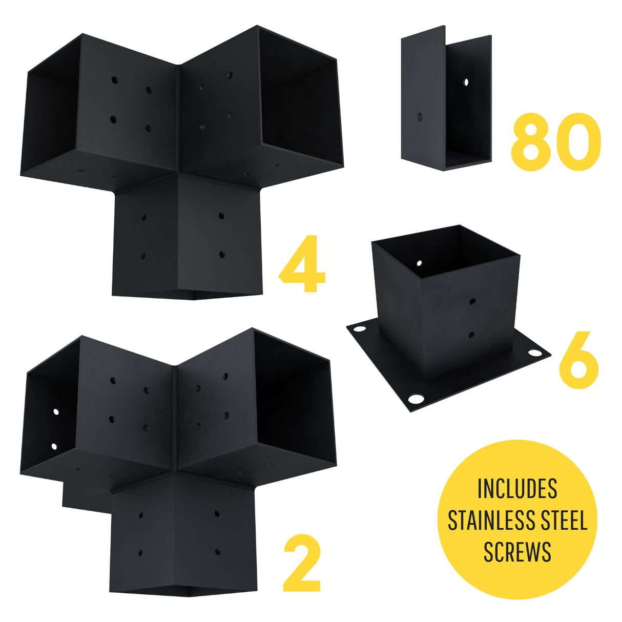 Hardware Kit for Up to 24' x 12' Wooden Stand-Alone Pergola with Roof (14 Inline Rafters) + 2 Privacy Walls (13 Slats Each) Zen Pergolas