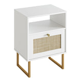 Acodaiuy Rattan Nightstand, Boho Night Stand Wood Farmhouse Bedside Table with Storage, End Side Accent Table for Bedroom,Living Room,White Acodaiuy