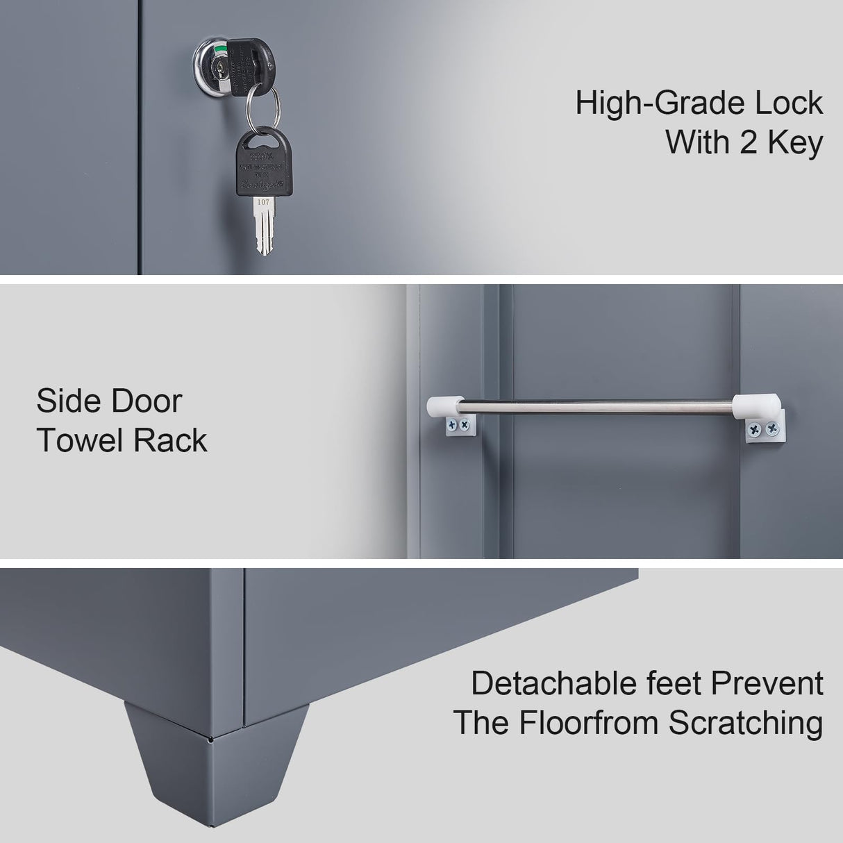 IRONFFICE Broom Storage Cabinet,65" H Utility Closet with Pegboard,Cleaning Cabinet with Locking for Laundry Room,Grey IRONFFICE