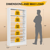 Guomao 5 Tier White Metal Bookshelf, 71" H Bookcase with Adjustable Shelves, Heavy Duty Storage Bookshelves Tall Bookcase for Library, Office, Living Room, Classroom, Including Book Stopper(White) Guomao