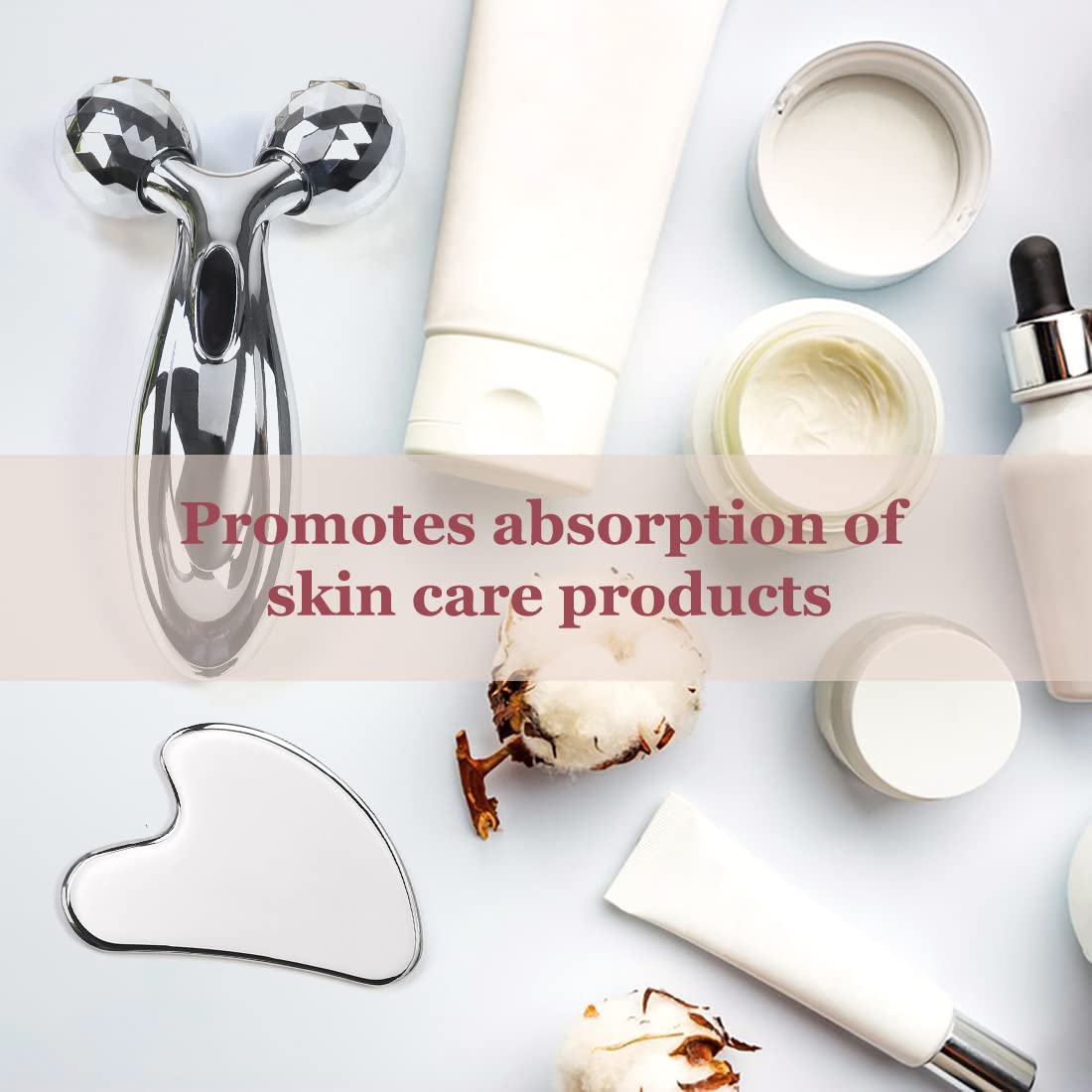 leiwo Stainless Steel Gua Sha and Face Roller Set, Facial Tool for Face Sculpting, Metal Skin Care, Massager for Women leiwo