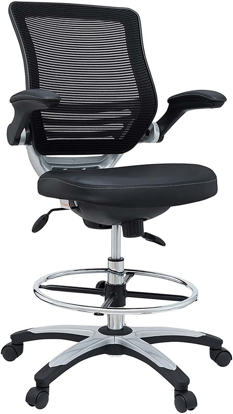 Modway Edge Drafting Chair - Reception Desk Chair - Flip-Up Arm Drafting Chair in Black Modway