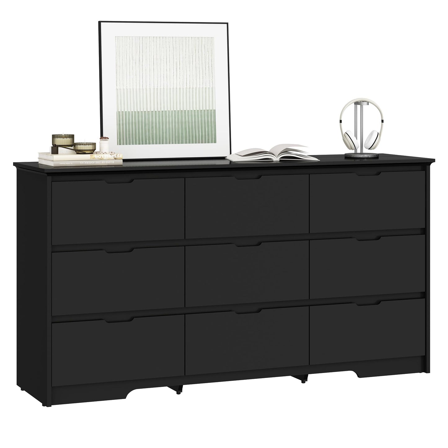 RESOM Black Dresser for Bedroom with 9 Drawers, 59'' Large Wooden Dresser with Handle Free, Modern Wide Storage Dressers Organizer for Home Office, Entryway, Hallway