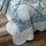 Tache Blue Patchwork Quilt Set - Petal Dance - Cotton Floral Bedspread Set - 2 Pieces - Twin Tache Home Fashion