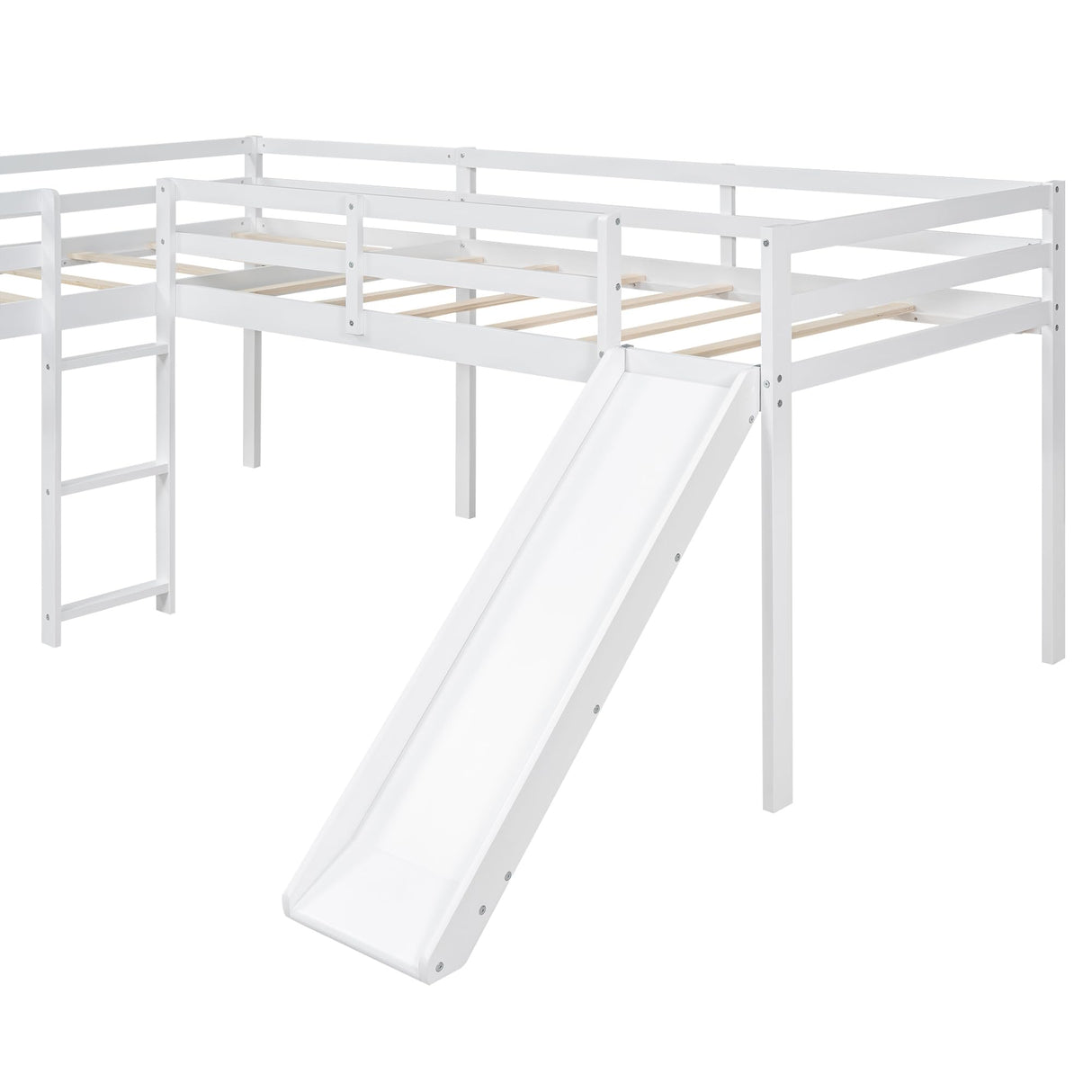Two Loft Bed L Shaped Twin Bunk Bed with Ladders and Slide, Bunk Bed for Family, Kids, Teens, No Box Spring Needed Flieks