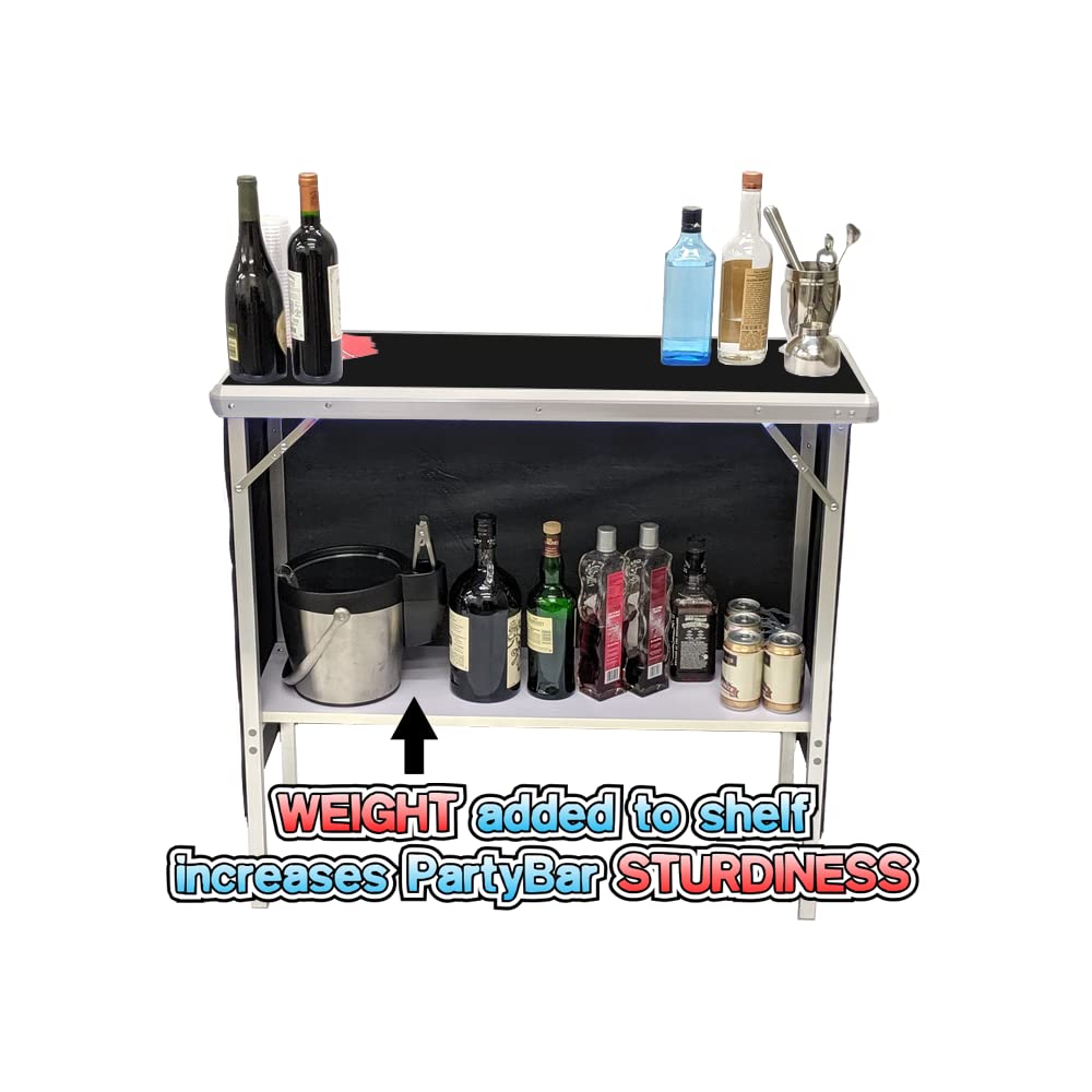 PARTYPONG Black Folding Portable Party Bar with Black Skirt, Storage Shelf, and Carrying Bag - Single Set PARTYPONG