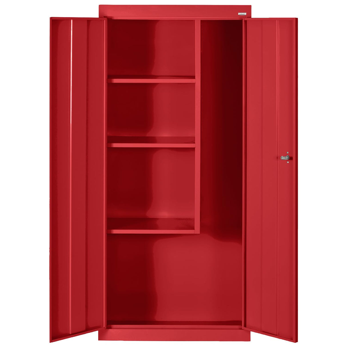 Sandusky Lee VFC1301866-01 Janitorial Supply Metal Storage Cabinet with 3 Shelves and Locking Handle, 150lb Capacity, 18" Depth x 30" Width x 66" Height, Red Sandusky