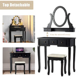 Giantex Vanity Table Set with 12 Lights Mirror, Bedroom Makeup Dressing Table with 360° Rotating Oval Mirror, 5 Drawers and Shelf, Modern Makeup Table with Cushioned Stool for Girls Women (Black) Giantex