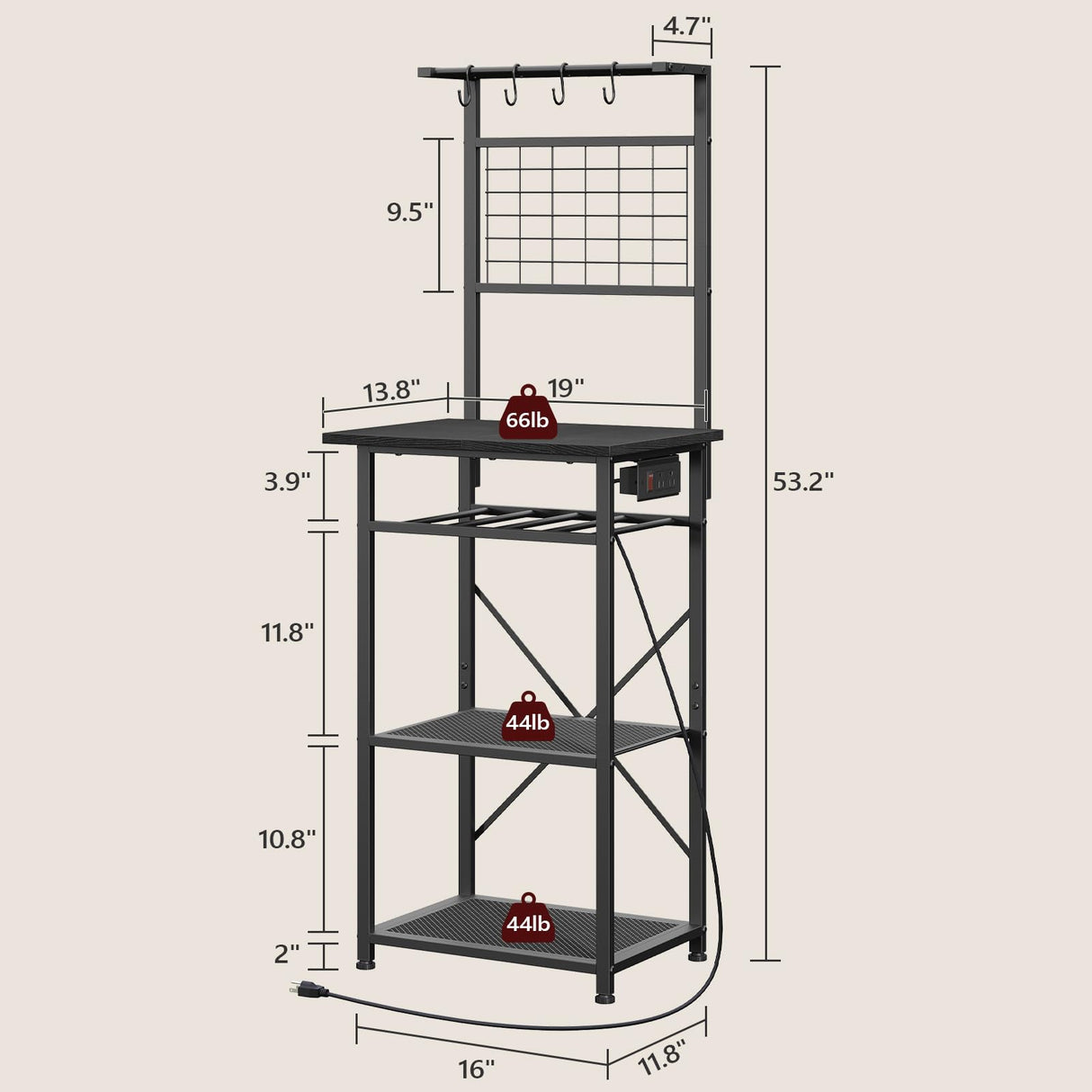 MAHANCRIS Bakers Rack with Power Outlet, Coffee Bar Station with Wine Rack, Bakers Racks for Small Spaces, Microwave Stand for Kitchen, Black BRBK23E01 MAHANCRIS