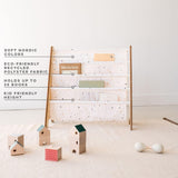 3 Sprouts Recycled Fabric Kids Bookshelf – 4-Tier Sling Book Rack Organizer - Nursery Room Playroom Classroom Wooden Book Shelves - Kid Bookcase Wood Storage Shelf for Toddler Age 3+ - Terrazzo Cream 3 Sprouts