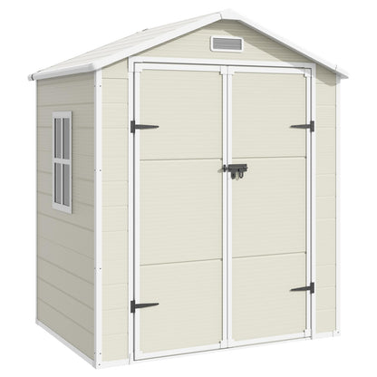 VONZOY Outdoor Storage Shed, 6x4.5 FT Resin Shed with Floor and Lockable Door, Window & Vents, Waterproof Tool Sheds & Outdoor Storage for Bike, Garbage Cans,Garden Accessories, Sandstone - WoodArtSupply