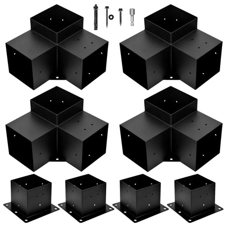 WIMART Pergola Bracket, 3-Way Pergola Right Angle Bracket, Raised Wood Bracket for 6"x6" (Inner Dimensions: 5.5"x5.5") Wooden Beam, Pergola, Garden, Gazebo,... (Set 8) WIMART