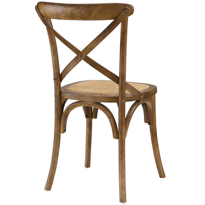 Modway Gear Rustic Modern Farmhouse Elm Wood Rattan Dining Chair in Walnut - WoodArtSupply