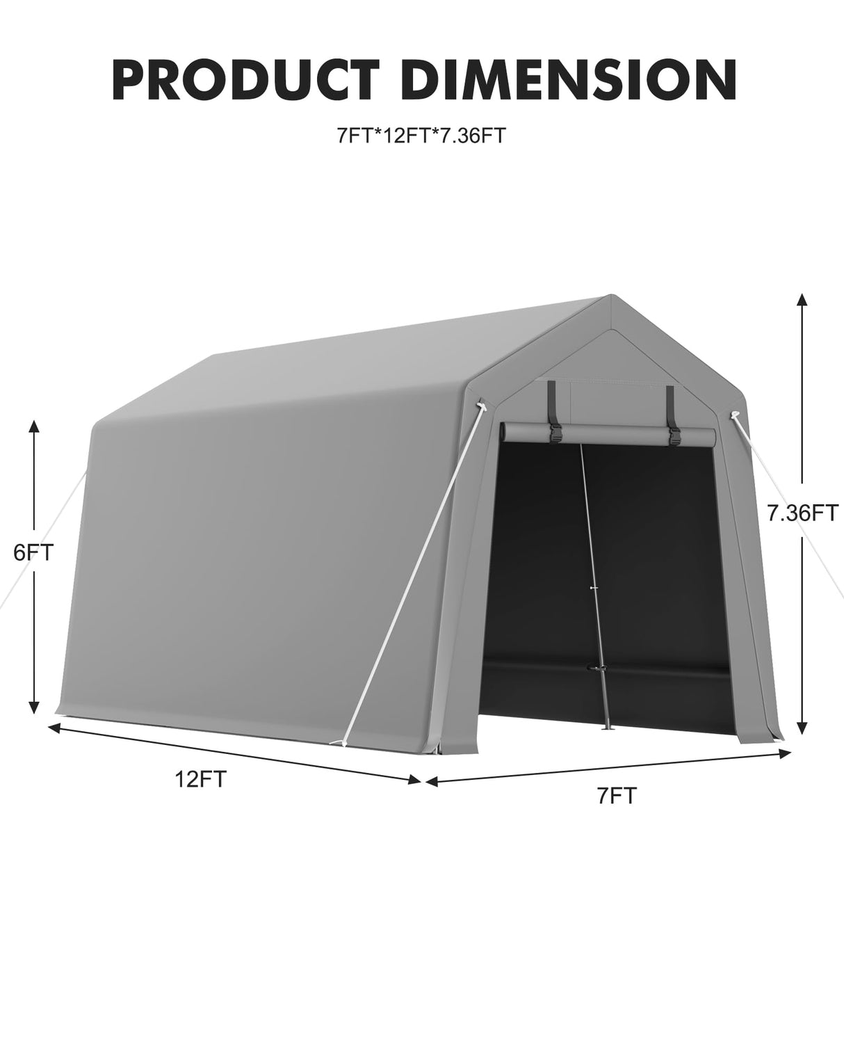 7 x 12 Ft Shelter Logic with Roll-Up Zipper Door Carport Storage Shed Heavy Duty Waterproof Tarp Storage Tent for Motorcycle, Bike, Garden Tools, Firewood DrawVibe