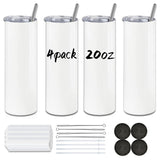 Kocdam 4 Pack Sublimation Tumblers with Lids and Straws Bulk, 20oz Sublimation Tumbler Blank, Stainless Steel Double Wall Sublimation Tumblers 20 oz Skinny, Polymer Coating for Heat Transfer Kocdam
