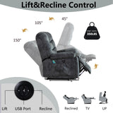 IOMOR Large Power Lift Recliner with Massage and Heat for Elderly, Heavy Duty & Safety Motion Reclining Mechanism, Ergonomic Electric Wider Chair with USB Port, 2 Hidden Cup Holders (1, Grey Green) IOMOR