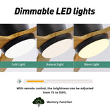 OUATER Flush Mount Ceiling Fan with Light, 52 inch Low Profile Ceiling Fans with Remote for Outdoor/Patios, 3 Color Light, 6 Speed, DC Motor, Wood and Modern Matte Black OUATER