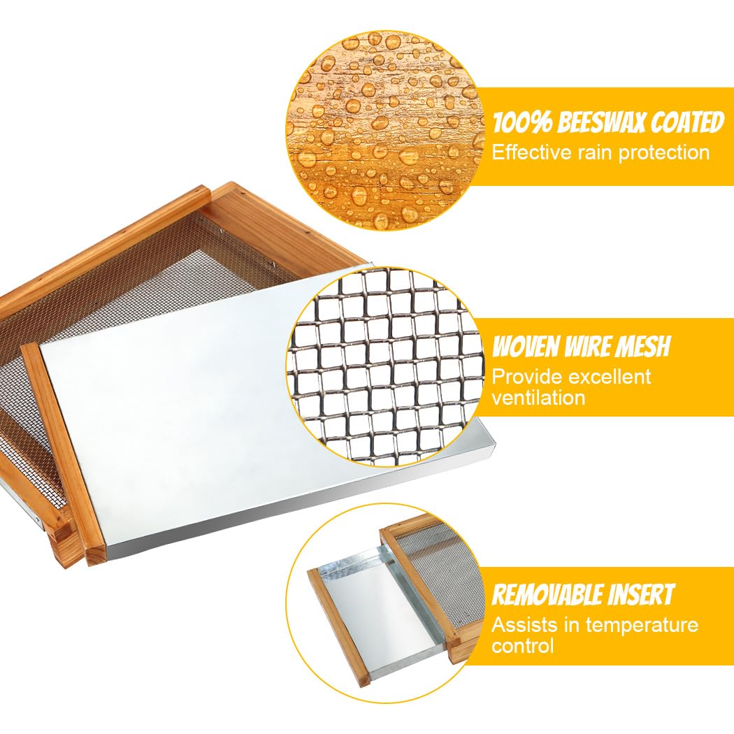 Honey Lake Langstroth Bee Hive Screened Bottom Board Dipped in 100% Beeswax with Entrance Reducer, Screen Bottom Board for 10 Frame Beehive with Solid Wood, Beehive Separated Board Beekeeping Supplies Honey Lake