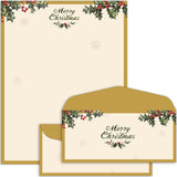 Lonfliness 50 Sets Vintage Christmas Holly Letterhead with Envelopes Christmas Border Computer Stationery paper for Note Letters to Santa Holiday Printer Paper Invitations Office School 8.5 x 11 In Lonfliness