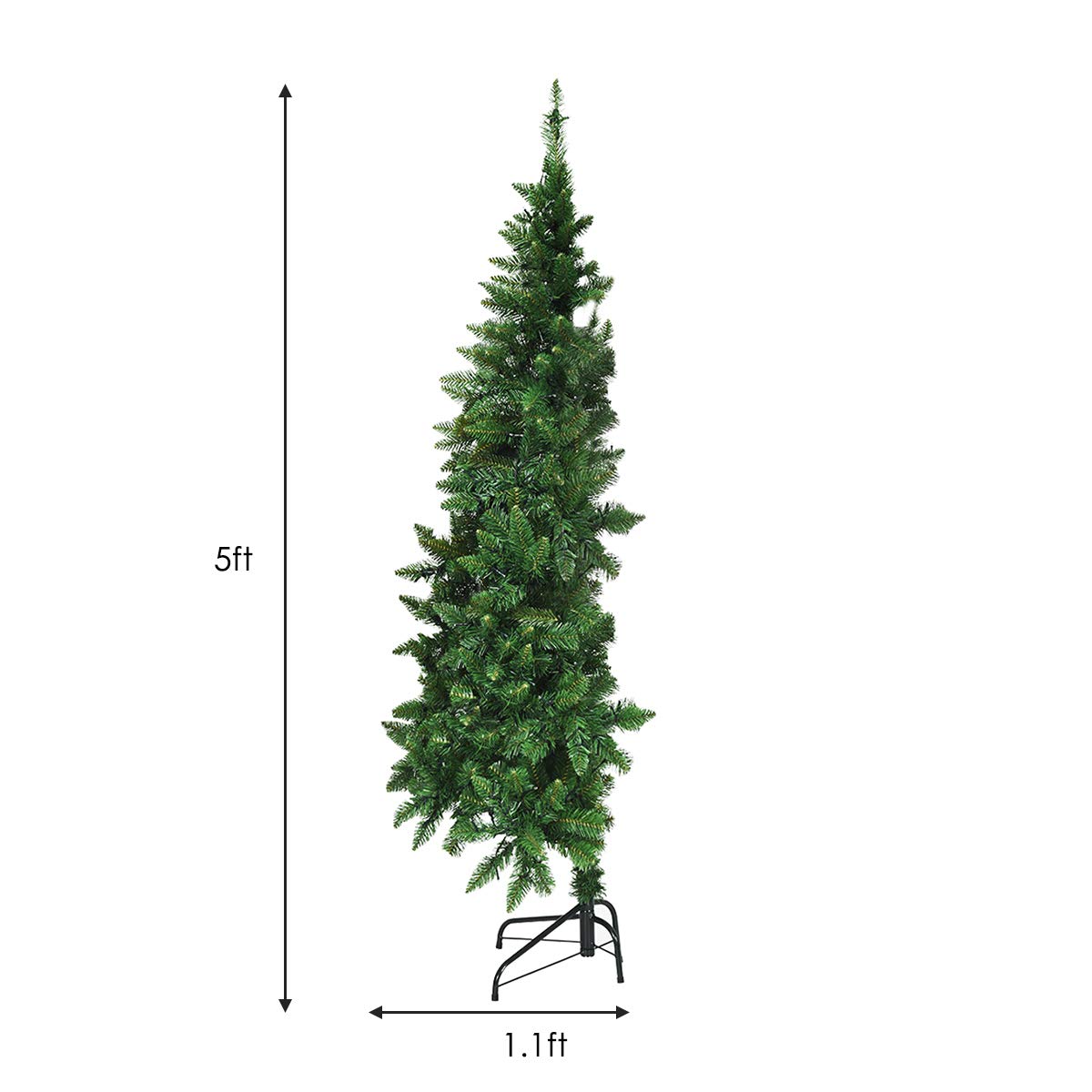 Goplus 5ft Prelit Half-Shape Christmas Tree, Premium 290 PVC Needles Artificial Tree, with 250 LED Lights, Metal Stand, for Xmas Indoor Decoration