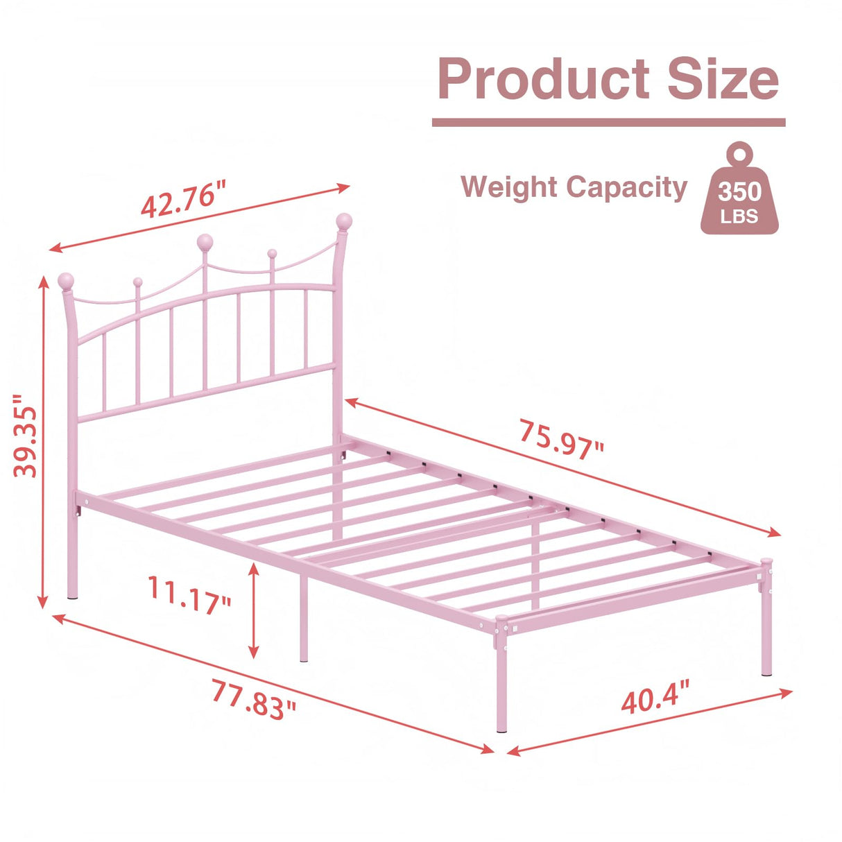 Merronix Twin Bed Frames with Headboard, Princess Bed for Girls Heavy Duty Metal Bed Platform Under Bed Storage Space No Box Spring Needed,Light Pink Merronix