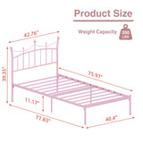 Merronix Twin Bed Frames with Headboard, Princess Bed for Girls Heavy Duty Metal Bed Platform Under Bed Storage Space No Box Spring Needed,Light Pink Merronix