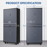 DNA MOTORING Metal Storage Cabinet, 73'' Rolling Garage Cabinet with 1 Drawer and Adjustable Shelves, Lockable Cabinet Heavy Duty Utility Cabinet for Garage,Office,Home,Gray Black, TOOLS-00630-GY-BK DNA MOTORING