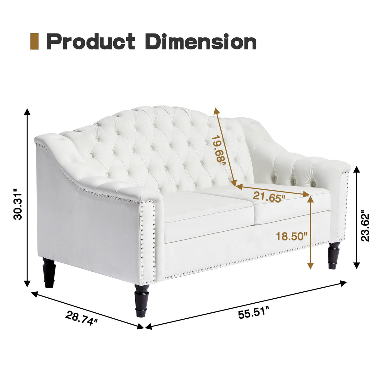 SUJOUCRAFT Chesterfield Camelback Chair & Loveseat, Living Room Soft Fabric Sofa Couch Set, Mid-Century Elegant Sectional Couches with Deep Seat Tufted Backrest (Velvet-Camelback-1+2, White) SUJOUCRAFT