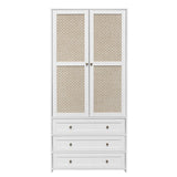YHAOWORKS Armoire Wardrobe Closet with Drawers - Rattan Clothing Storage Cabinets with 2 Woven Doors, 71" Wood Wardrobe Cabinet with Hanging Rod for Bedroom (White) YHAOWORKS