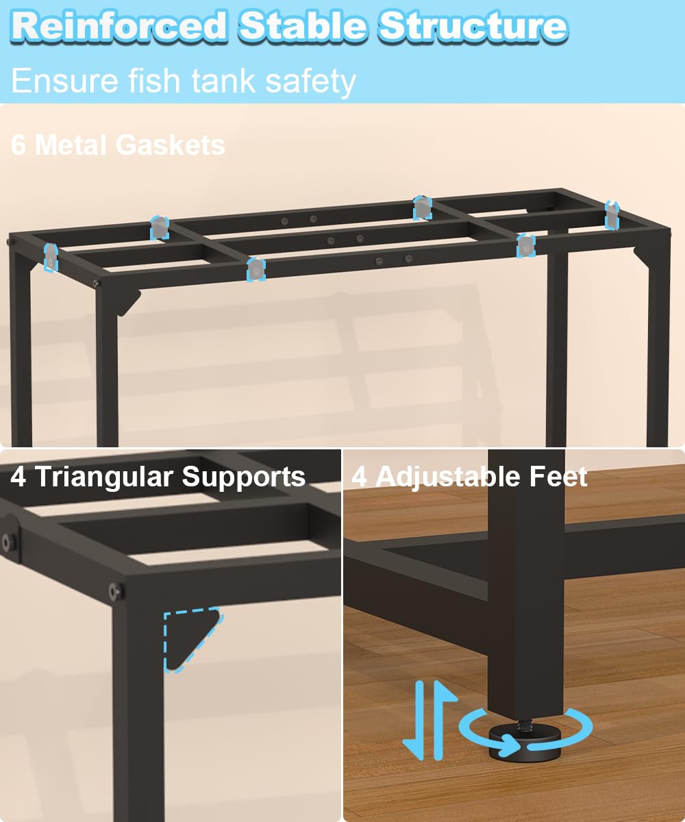 Mondazie 30 Gallon Fish Tank Stand, Upgraded Height Aquarium Stand Table with 2 Tiers Storage Shelf, Metal Reptile Breeder Turtle Terrarium Stand Rack for Home Office, 30" L x 12" W x 32.2" H, Black Mondazie