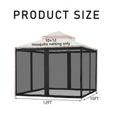 Hisecome 10' x 12' Gazebo Universal Replacement Mosquito Netting,Black Outdoor Canopy Net Screen 4-Panel Sidewall Curtain, with Zippers,Mosquito Netting（Only） Hisecome