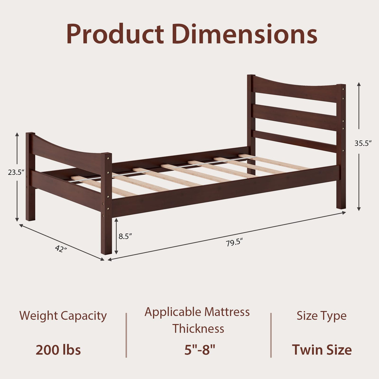 Giantex Wood Bed Frame Twin Size, Rustic Style Platform Bed w/Headboard & Footboard, Solid Wood Slat Support, No Box Spring Needed, Panel Bed Mattress Foundation for Kids (Walnut) Giantex