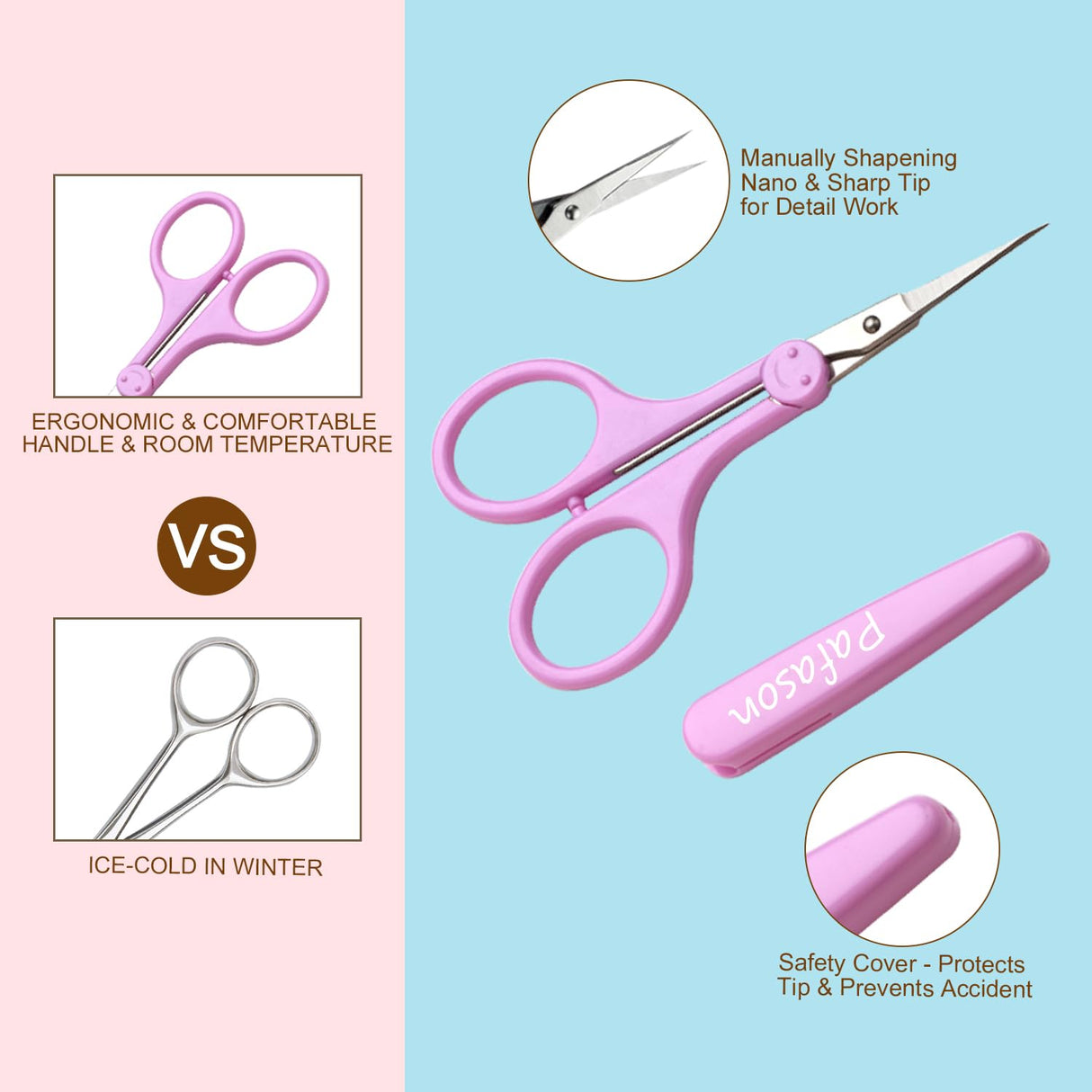 PAFASON 4" Stainless Steel Detail Craft Scissors Set with Straight Precise Tips & Safety Cap & TSA Complied Ideal for Scrapbooking, Paper Yarn Thread Fabric Cutting Sewing Quilting Embroidery Knitting Pafason