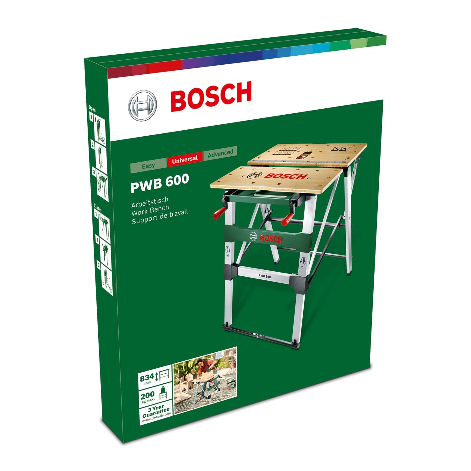 Bosch Work Bench PWB 600 (4 Blade Clamps, Cardboard Box, Max Load Capacity: 200 kg) - WoodArtSupply