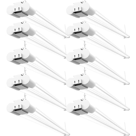 Sunco 10 Pack Linkable LED Utility Shop Light, 4500 LM, 5000K Daylight, 4 FT, 48 Inch Integrated Fixture for Garage, 40W Equivalent 150W, Surface + Suspension Mount, White Sunco Lighting