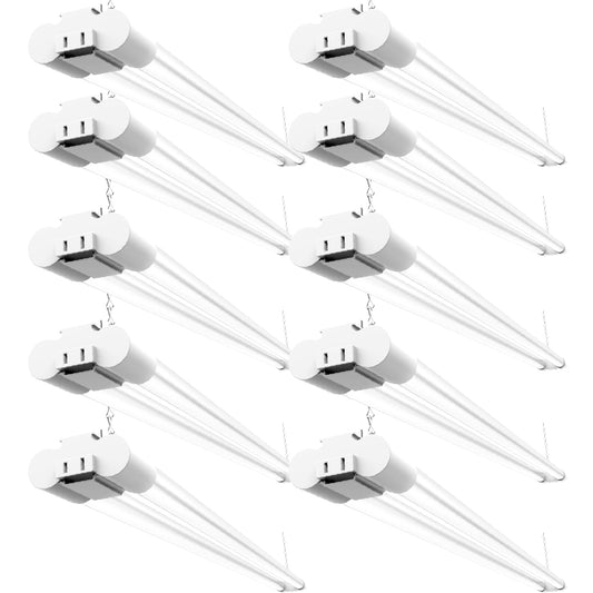 Sunco 10 Pack Linkable LED Utility Shop Light, 4500 LM, 5000K Daylight, 4 FT, 48 Inch Integrated Fixture for Garage, 40W Equivalent 150W, Surface + Suspension Mount, White - WoodArtSupply