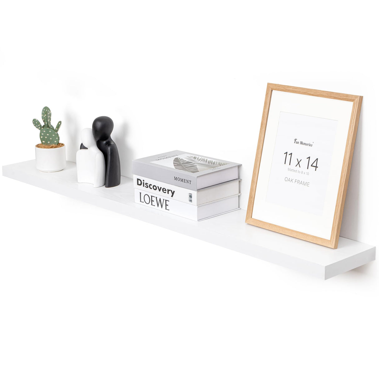 55 Inch Floating Shelf - Rustic Wood Shelves for Wall - 8 Inch Deep Floating Shelves - 55 Inch Fireplace Mantel Shelf - Wall Mounted Wooden Display Shelf- White - Set of 1 Fun Memories