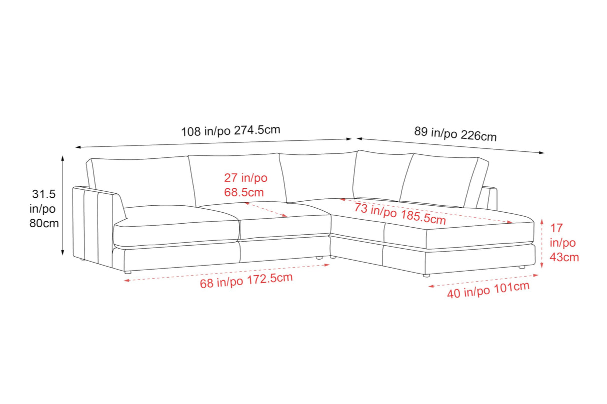 Valencia Serena 108" Cognac Tan Brown Full Leather Sectional Sofa with Right Chaise | Nappa 11000 Leather, Modern Low Profile Lounge Sofa | L Shaped Couch for Living Room Furniture VALENCIA THEATER SEATING