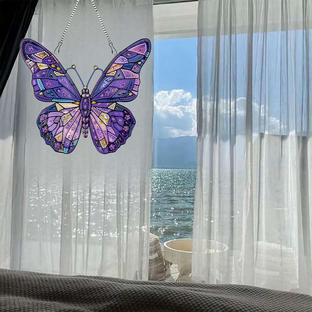 hyzsj DIY Hanging Diamond Art Pendant Painting Kit Purple Butterfly, Special Crystal Gem Craft Painting Kit Ornament hyzsj