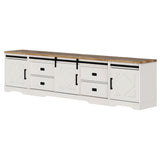 WAMPAT 98.4" Wide TV Stand for TVs up to 110",Faux Bark Finish Wood Entertainment Center with 4 Drawers and Adjustable Shelvs for Living Room,Antique White WAMPAT