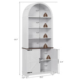 Vividwood 6-Tier Farmhouse Arched Bookshelf Bookcase with Doors, 70" Tall Storage Cabinet and Display Shelves, Open Shelves for Living Room or Office, White Vividwood