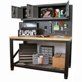 Homak 59-Inch Wood Top Workbench with 3 Door Cabinet, Steel, GS00659031 Homak