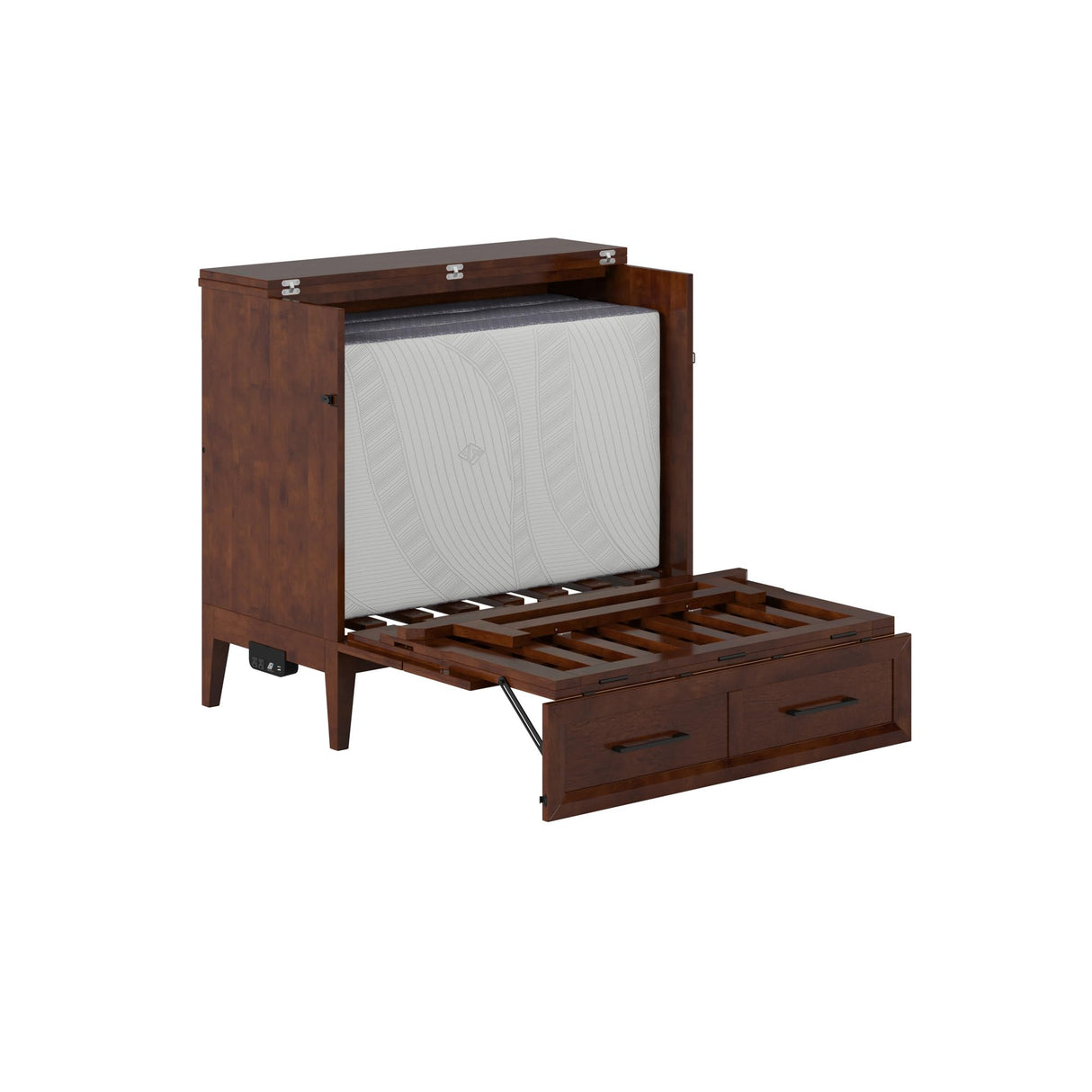 AFI, Santa Fe Twin Murphy Bed Chest with 6" Mattress & Built-in USB Charger, Walnut AFI