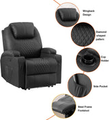 AHMED Power Recliner Chair, Home Theater Seating with LED Ambient Lighting, PU Leather Lazy Sofa Heat Massage Chair with Cup Holders/Side Pockets/USB Ports for Living Room (Black, Single) AHMED